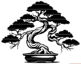 Bonsai Tree Miniature Plant Gardening Nature Japanese Art SVG DXF PNG Cut File Digital Instant Download