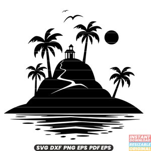 Eiland SVG tropisch paradijs illustratie eiland clipart exotische bestemming grafisch strandvakantie ontwerp kust retraite DXF PNG-bestand knippen