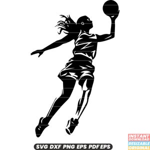 Jugadora de baloncesto Atleta Deporte Equipo de baloncesto femenino SVG DXF PNG Archivo de corte Descarga digital instantánea