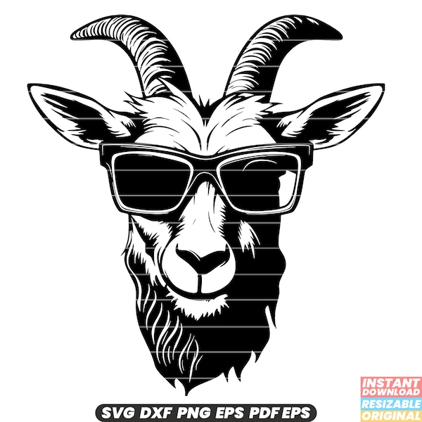 Ibex Goat with Sunglasses Animal Pet Cool Trendy Sun Shades Summer Fun Quirky Humorous Cartoon Vector Illustration SVG DXF PNG Cut File