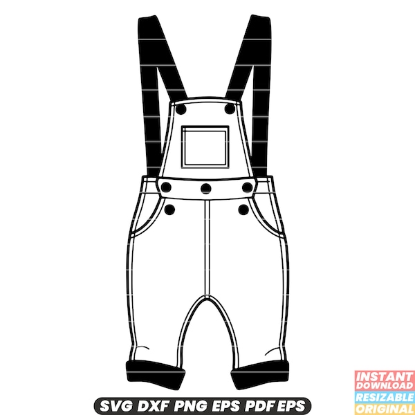 Dungarees Overalls Jumpsuit Workwear Denim Pants Jeans Bibs Bib Overall Carpenter Pants Apparel Casual Style SVG DXF PNG Cut File