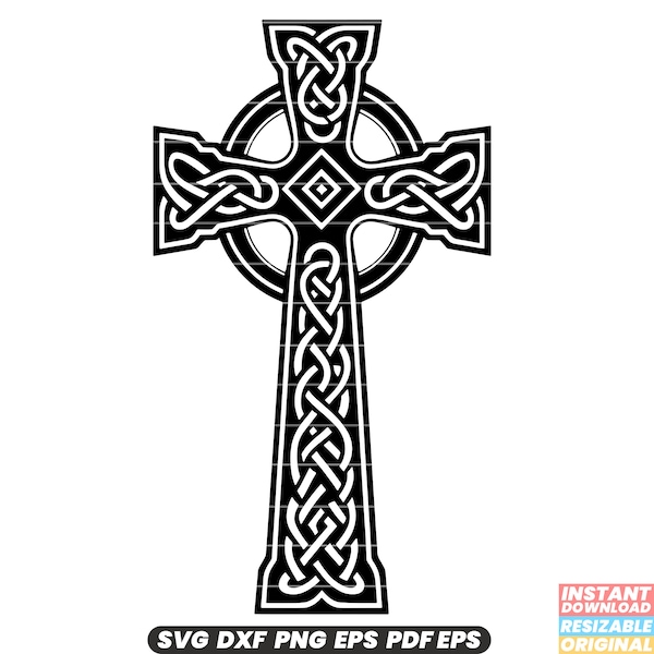 Celtic Cross Religious Symbol Christianity Celtic Knot Irish Scottish Welsh Cross Ancient Symbolic Spiritual SVG DXF PNG Cut File