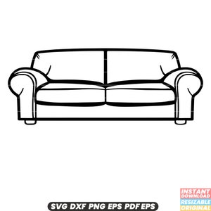 Soffa Möbler Vardagsrum Sittplatser Bekväma Klädda Kuddar Kuddar Lounge Avkoppling Heminredning Interiör SVG DXF PNG Klippfil