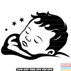 Baby slapen baby in slaap pasgeboren kind dutje rust vredig dromen SVG DXF PNG-bestand knippen digitale Instant Download
