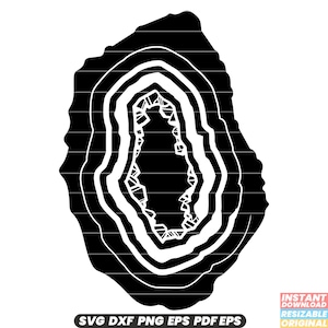 May include: Black and white silhouette of an agate stone with concentric rings. The stone has a rough, natural texture.