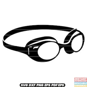 May include: Black and white silhouette of a pair of swimming goggles.