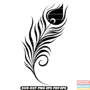 May include: Black and white silhouette of a peacock feather with a curled end.