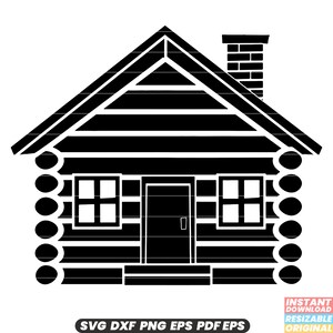 Blokhut SVG rustieke architectuur illustratie blokhut clipart houten huis grafisch platteland retraite ontwerp gezellige DXF PNG-bestand knippen #2