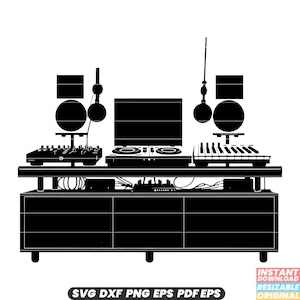 Disk Jockey Einrichtung SVG Dj Musik Party Club Nachtleben Mixer Plattenspieler Tanz DXF PNG Cut File