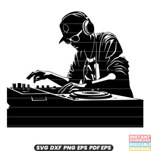Disk Jockey Dj Musik Mixer Plattenspieler Soundtrack Club Party Unterhaltung Tanz Vinyl Tanzmusik Hip Hop Remix SVG DXF PNG Schnitt Datei