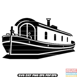 Narrowboat Canal Barge Waterway Transport Houseboat River Vessel SVG DXF PNG Cut File Digital Instant Download