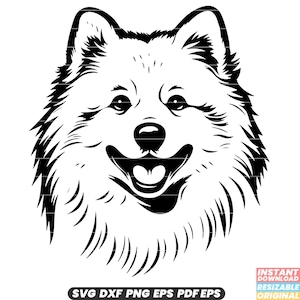 Samojeed hondenras SVG - pluizige hoektand, huisdier illustratie, schattige puppy, Samojeed afbeelding, hondenliefhebber cadeau DXF PNG-bestand knippen #3