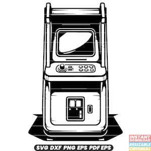 Arcade Machine Gaming Videogames Retro Vintage Entertainment Muntautomaat SVG DXF PNG-bestand knippen Digitale Instant Download