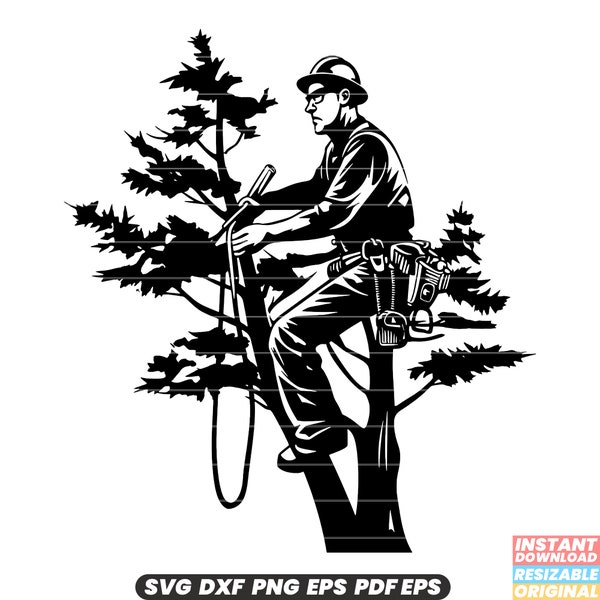Tree Surgeon Arborist Tree Care Pruning Trimming Removal Professional Service Expert Climbing Equipment Safety Chainsaw SVG DXF PNG Cut File