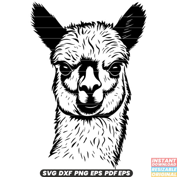 Alpaca Animal Wool South America Camelid Andes Livestock Farm SVG DXF PNG Cut File Digital Instant Download