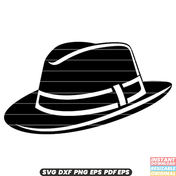 Fedora Hat Fashion Accessory Headwear Style Trendy Vintage Classic Retro Gentleman SVG DXF PNG Cut File