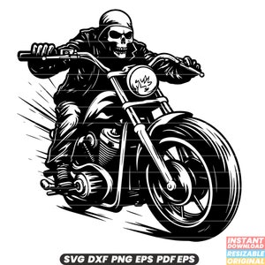 Esqueleto Paseo en motocicleta Chopper Bike Motociclista SVG DXF PNG Archivo de corte Descarga instantánea digital