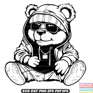 Teddybeer met zonnebril coole stijl knuffel knuffeldier hipster trendy modieuze tinten SVG DXF PNG-bestand knippen