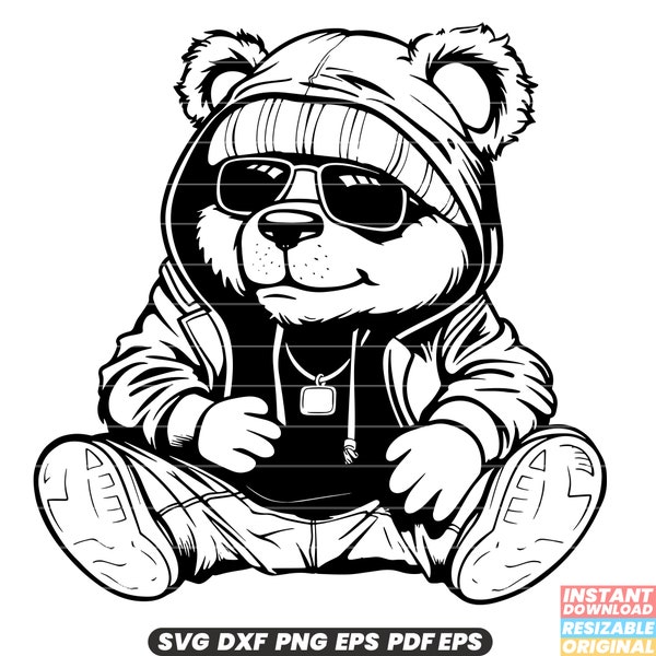 Teddy Bear with Sunglasses Cool Style Plush Toy Stuffed Animal Hipster Trendy Fashionable Shades SVG DXF PNG Cut File