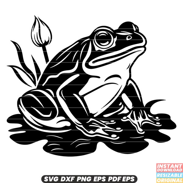 Frog on Lily Pad Amphibian Pond Lily Pond Water Lily Frog Leap Animal Wildlife Nature Habitat Conservation SVG DXF PNG Cut File