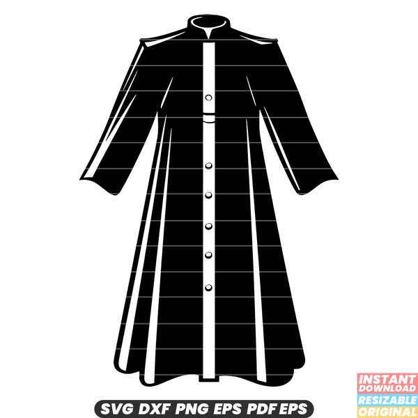 Soutane gewaad gewaad geestelijken religieuze kleding kerk kledingstuk priesterschap SVG DXF PNG gesneden bestand digitale Instant Download