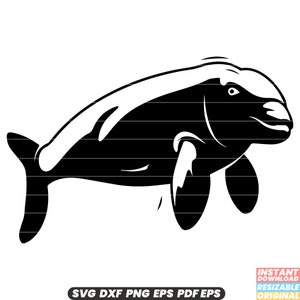 Dugong Mammifères marins Vache de mer Herbivore aquatique Espèces menacées d'extinction Herbes marines paissant Faune DXF SVG PNG Couper le fichier Téléchargement instantané