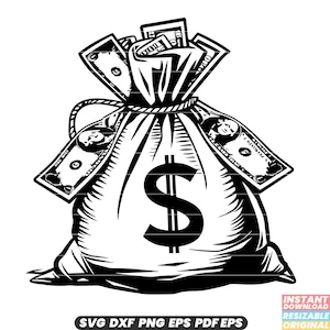 Saco de dinheiro Cash Hustle SVG Moeda Dólar Riqueza Finanças Investimento Poupança Riqueza Hustle DXF PNG Cut File