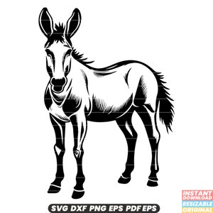 Mule Pack Animal Équine Hybride Âne Cheval Charge De Travail Porter Selle Ferme SVG DXF PNG Couper Fichier Téléchargement Instantané