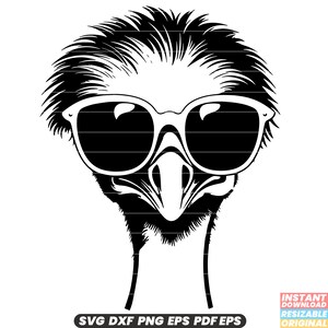 Ostrich with Sunglasses Animal Pet Cool Trendy Sun Shades Summer Fun Quirky Humorous Cartoon Vector Illustration SVG DXF PNG Cut File