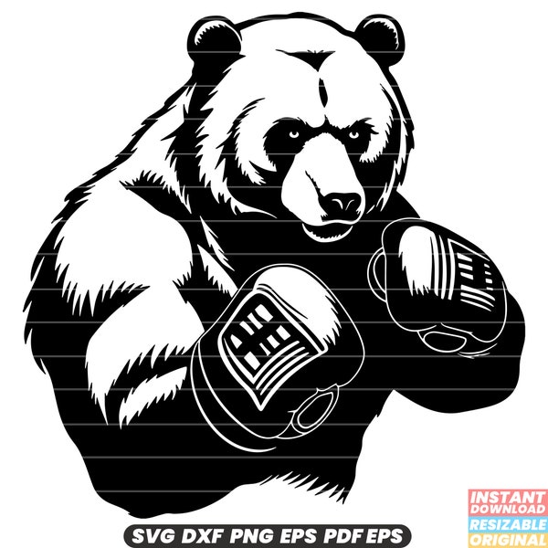 Bear Boxing Gloves Animal Fighter Boxing Sport Punching SVG DXF PNG Cut File Digital Instant Download