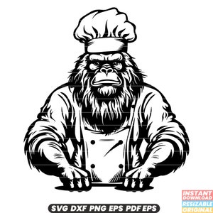 Bigfoot Chef Wilderness koken culinaire keuken keuken voedselbereiding gastronomische chef-kok hoed schort SVG DXF PNG-bestand knippen