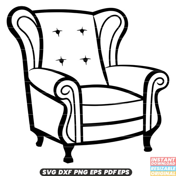 Armchair Furniture Upholstered Seat Comfortable Relaxation Living Room Lounge Cozy Home Decor SVG DXF PNG Cut File Digital Instant Download