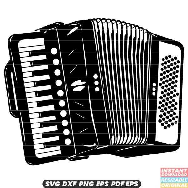 Accordion Music Instrument Squeezebox Keys Bellows Folk Traditional Melody Harmony SVG DXF PNG Cut File Digital Instant Download