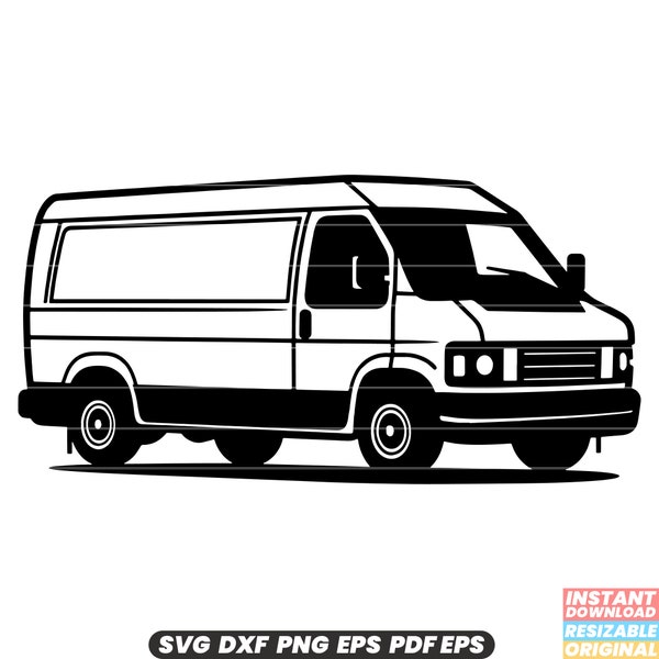 Delivery Van Cargo Transport Vehicle Commercial Logistics Shipping Distribution SVG DXF PNG Cut File Digital Instant Download