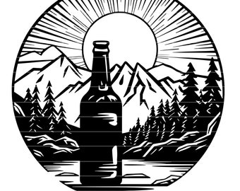 Beer and Mountain Nature Landscape Alcohol Beverage Drink SVG DXF PNG Cut File Digital Instant Download