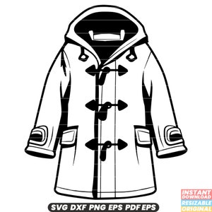 Duffelcoat Ytterjacka Vintermode Värme Bekväm Huva Toggle Fasteners Klassisk Stil SVG DXF PNG Klippfil