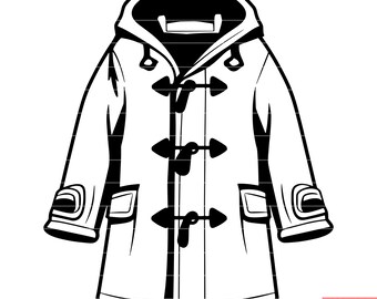 Duffle Coat Outerwear Jacket Winter Fashion Warmth Comfortable Hooded Toggle Fasteners Classic Style SVG DXF PNG Cut File