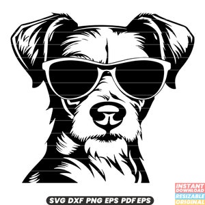Dog with Sunglasses Animal Pet Cool Hipster Trendy Sun Shades Summer Fun Quirky Humorous Cartoon Vector Illustration SVG DXF PNG Cut File