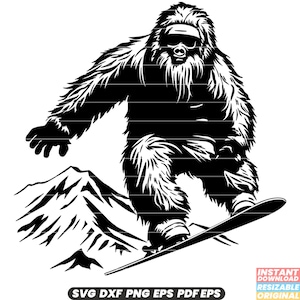 Big Foot Snowboard SVG - Yeti Snowboarding Illustration, Wintersport Grafik, Snowboarder Reiten Big Foot DXF PNG Schnittdatei #1