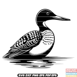 Loon Ptak Ptactwo wodne Nurkowanie Wodne Dzikie zwierzęta Natura Jezioro Gatunki wędrowne SVG DXF PNG Wytnij plik Cyfrowe natychmiastowe pobieranie