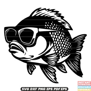 Fish with Sunglasses Animal Pet Cool Trendy Sun Shades Summer Fun Quirky Humorous Cartoon Vector Illustration SVG DXF PNG Cut File