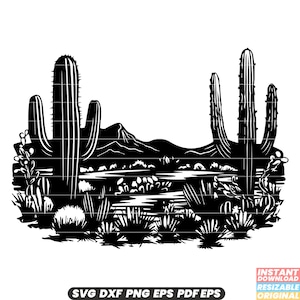 Cactus Desierto Árido Plantas Suculentas Naturaleza Suroeste Paisaje Paisaje Suroeste Estados Unidos SVG DXF PNG Archivo de corte Descarga digital instantánea