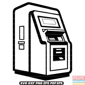 Cajero automático Cajero automático Retiro de efectivo Transacción bancaria Banco financiero Moneda SVG DXF Png Archivo de corte Descarga instantánea digital
