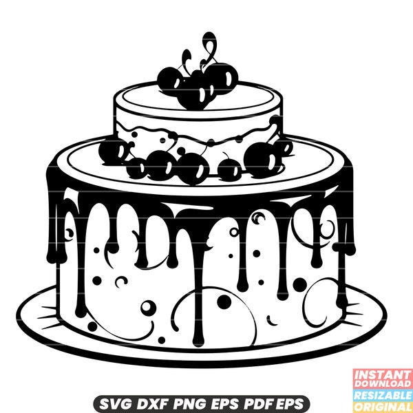 Ring Cake Dessert Baking Pastry Bakery Sweet Celebration Birthday Party Decorated Icing Glaze Delicious Treat SVG DXF PNG Cut File