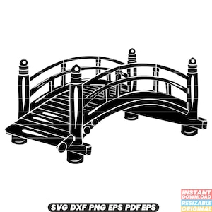 Wooden Bridge SVG Bridge Illustration Footbridge Clipart Outdoor Structure Graphic Nature Design DXF PNG Cut File #1