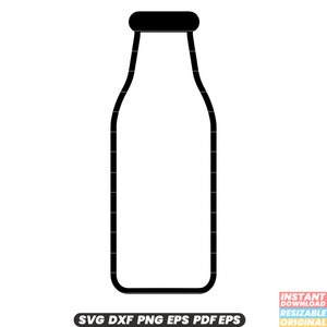 Milk Bottle Dairy Container Beverage Fresh Nutrition Cow Farming Glass Plastic Label Cap Lid Cow Farming Dairy SVG DXF PNG Cut File