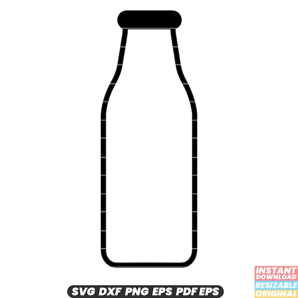 Milk Bottle Dairy Container Beverage Fresh Nutrition Cow Farming Glass Plastic Label Cap Lid Cow Farming Dairy SVG DXF PNG Cut File