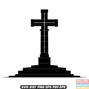 Memorial Cross SVG Remembrance Tribute Grafsteen Begraafplaats Religieus Symbool DXF PNG-bestand knippen