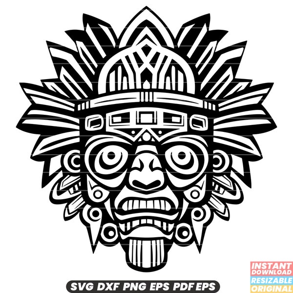Aztec Mask Ancient Civilization Culture Tribal Artifact Warrior Ritual SVG DXF PNG Cut File Digital Instant Download