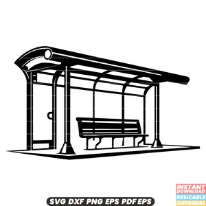 バス停 交通機関 公共交通機関 待機 通勤者 旅行 シェルター ベンチ SVG DXF PNG カットファイル デジタル インスタントダウンロード